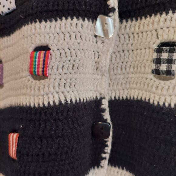 Design Options Knit Novelty Sweater Cardigan Small Ribon Detail Cottage Stripe - Picture 4 of 9